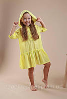 Детская пляжная туника, летнее платье для девченок с рюшами желтая 80-86