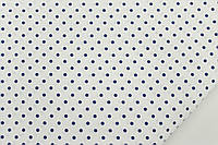 Хлопковая ткань с синим горохом 4мм на белом фоне №120