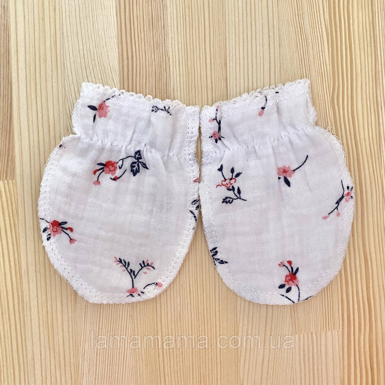 Муслінові царапки-рукавички для новонароджених 0-3 міс. Квіти Minikin, фото 1