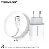 Мережевий зарядний пристрій Tornado TD-16 (2USB/2.4A/1м) + USB кабель Type-C- білий, фото 2