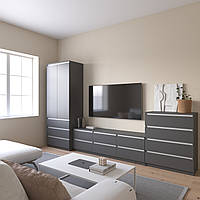 Комплект мебели в гостиную, шкаф R-9 тумба R-12 комод R-4 Антрацит-Белые планки