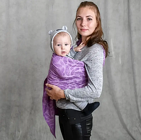 Жакардовий слінг з кільцями для малюків 0 - 36 місяців Coolbabka Feathers Бузковий