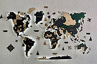 Настенная карта мира из натурального дерева цвет тайга