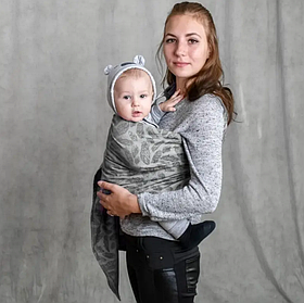 Жакардовий слінг з кільцями для малюків 0 - 36 місяців Coolbabka Feathers Сірий