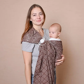 Жакардовий слінг з кільцями для малюків 0 - 36 місяців Coolbabka Geometry Шоколадний