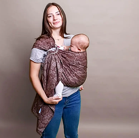 Жакардовий слінг з кільцями для малюків 0 - 36 місяців Coolbabka Leaf Шоколадний Leaf
