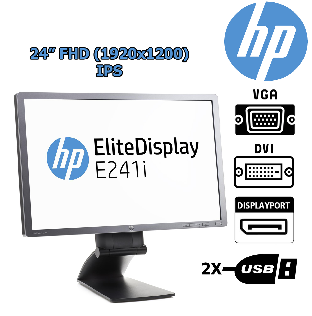 Монітор б.в. HP EliteDisplay E241i 24" FHD (1920x1200) IPS DP/DVI/VGA Pivot Plug and Play