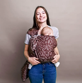 Жакардовий слінг з кільцями для малюків 0 - 36 місяців Coolbabka Feathers Шоколадний