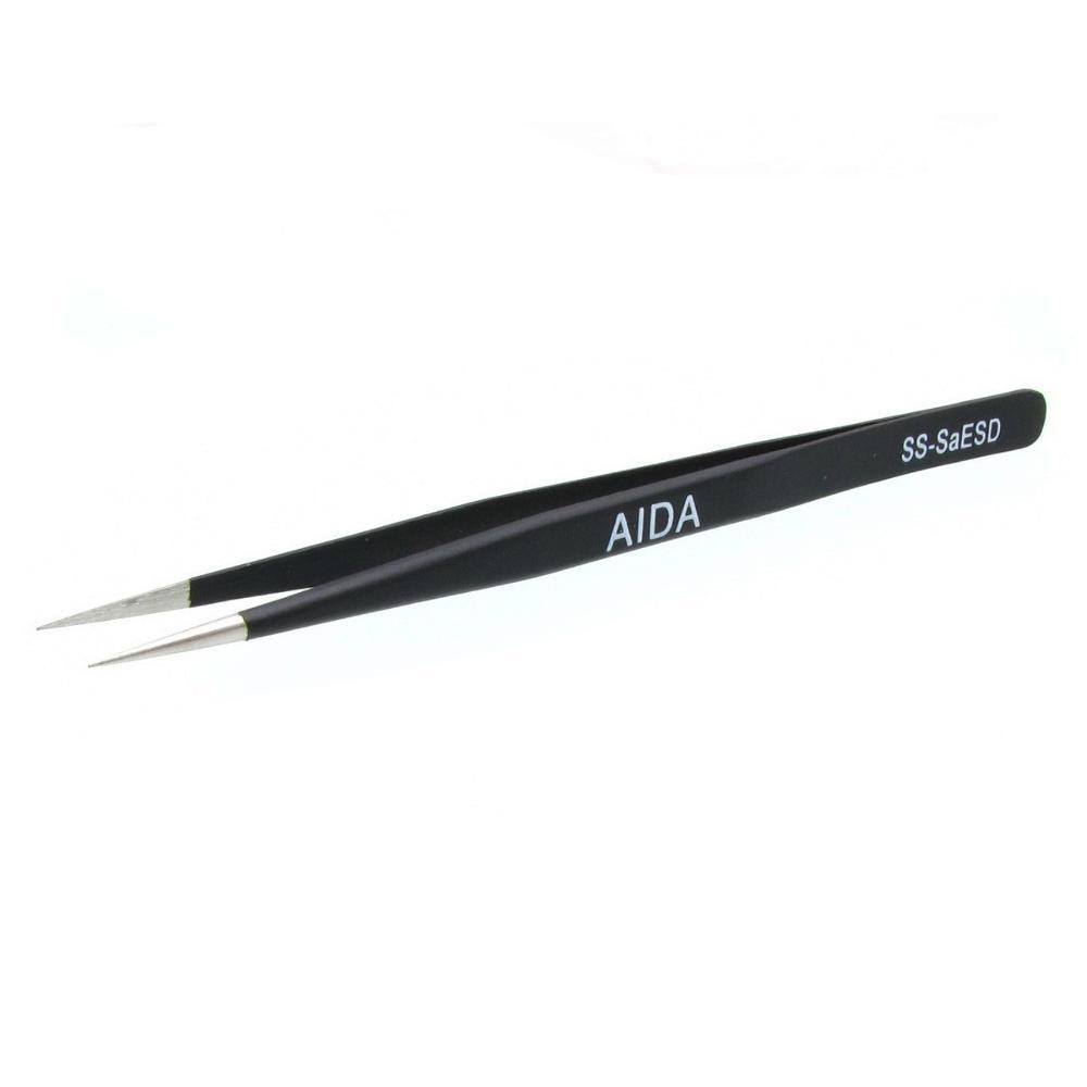 TU  TU Пинцет прямой Aida SS-Sa ESD с чёрным антистатическим покрытием