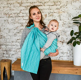 Жакардовий слінг з кільцями для малюків 0 - 36 місяців Coolbabka Lily Бірюзовий