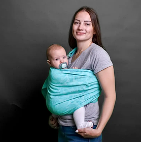 Жакардовий слінг з кільцями для малюків 0 - 36 місяців Coolbabka Feathers Бірюзовий