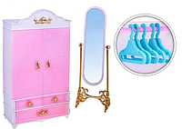 Шкаф для кукол Барби мебель кукольная зеркало вешалки Gloria