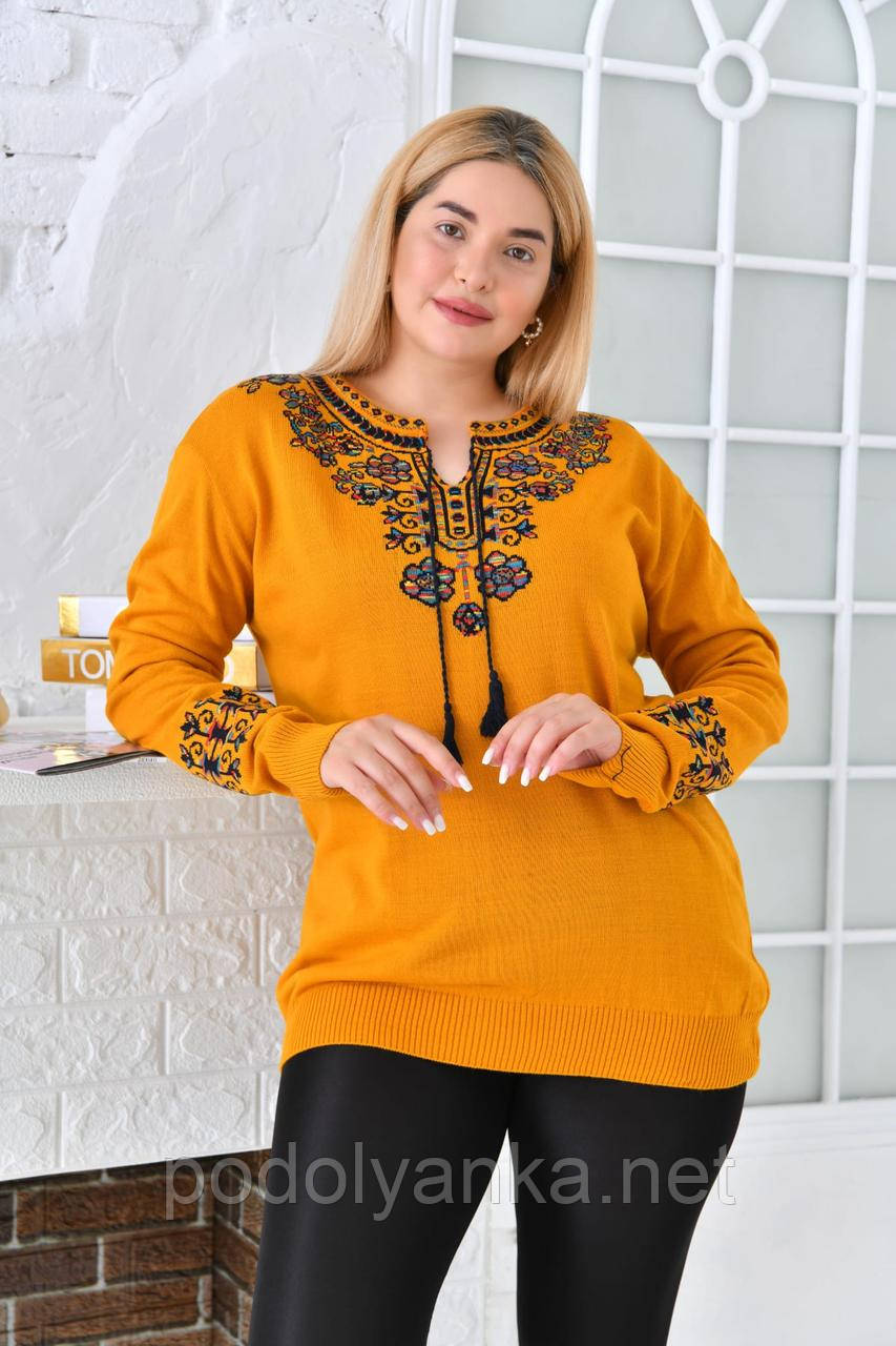 Жіночий джемпер вишиванка батал 2XL-4XL Жовтий, фото 1