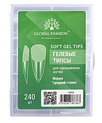 Гелеві типси Global Fashion Medium Stiletto, 240 шт (прозорі, стилет)