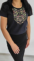 Футболка з вишивкою жіноча Гармонія на чорному, футболка вишивка,футболка вишиванка,футболка з вишиванкою,футболка вишита
