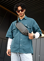 Стильна чоловіча сумка поясна темно-сіра з екошкіри, містка бананка через плече