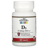 Витамин Д3 21st Century (Vitamin D3) 25 мкг 1000 МЕ 60 таблеток