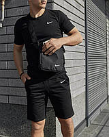 Чорний спортивний костюм літо, Комплект чоловічої Nike футболка шорти барсетка