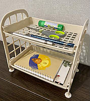 Маленький пластиковый стеллаж для кухни, ванной комнаты или офиса, органайзер для мелочей, министеллаж,Бежевый