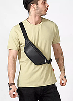 Модна містка поясна сумка бананка з натуральної шкіри, Чоловіча сумка поясна повсякденна