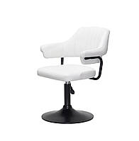 Кресло с подлокотниками эко-кожа для клиента на черном основании с регулировкой высоты JEFF BK-Base белая