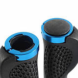 Велосипедні ергономічні грипси з ріжками ручки для велосипеда, грипси для керма сині, фото 2