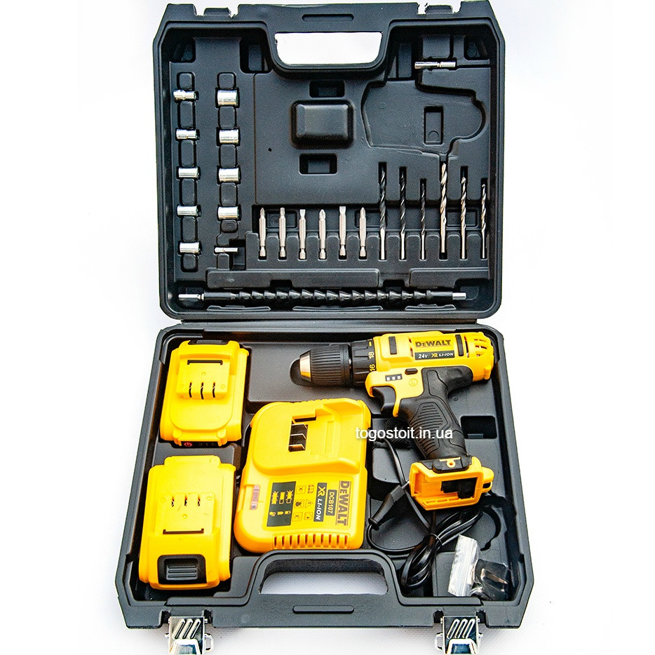 Шурупокрут акумуляторний DeWALT DCD771 (24V 5A/h Li-Ion) з набором біт і свердел