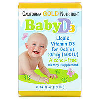 Витамин Д3 детские капли California Gold Nutrition (Baby Vitamin D3 Liquid) 10 мкг 400 МЕ 10 мл