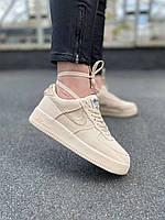 Женские кроссовки Nike Air Force 1 Stussy Fossil beige Найк Аир Форс Стусси бежевые текстильные весенне летние