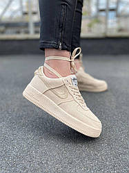 Жіночі кросівки Nike Air Force 1 Stussy Fossil beige Найк Аїр Форс Стуссі текстильні бежеві весна літо