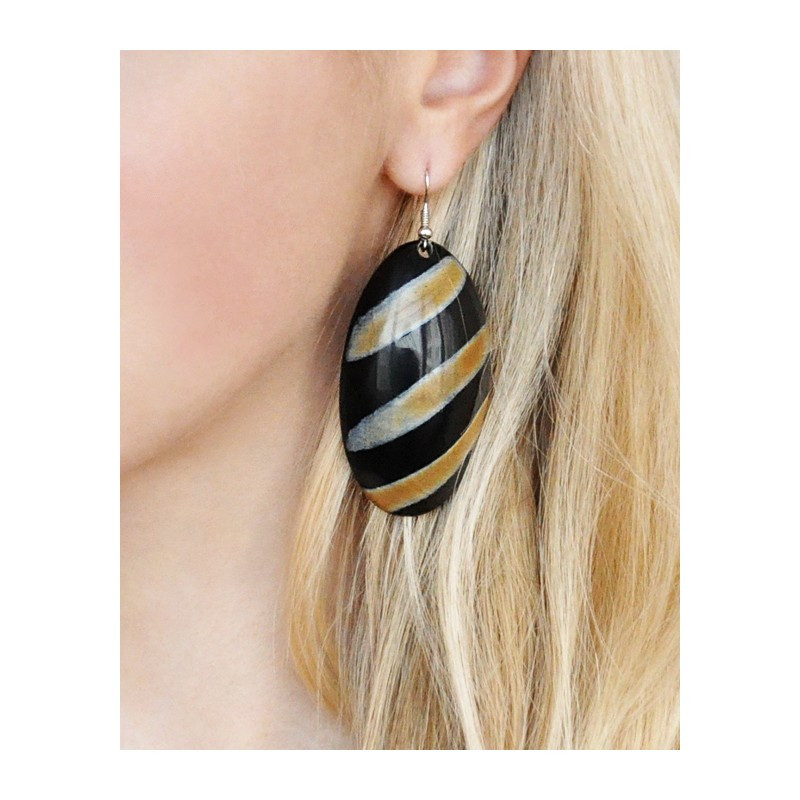 Овальні об'ємні сережки ріг буйвола Індія, фото 1