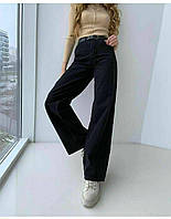 Женские джинсы палаццо с широкими штанинами черного цвета клеш джинсы на высокой посадке