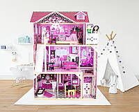 Ігровий ляльковий дерев'яний будиночок, будинок для ляльок із меблями для дітей від 3 років 87х32х114 см MS
