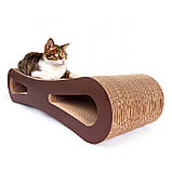 Картонна кігтеточка-дрепка для кішок, м'яка підлогова котяча лежанка-когтедралка 83х26,5х19 см MS, фото 2