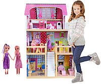 Игровой кукольный деревянный домик с LED подсветкой, дом для кукол с мебелью из дерева 59х33х90 см MS