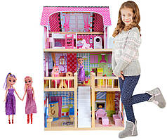 Ігровий ляльковий дерев'яний будиночок з LED-підсвіткою, будинок для ляльок з меблями з дерева 59х33х90 см MS
