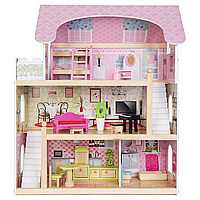 Ігровий ляльковий дерев'яний будиночок із меблями, будинок для ляльок дітям від 3 років на подарунок 62х26х70 см MS