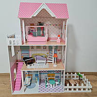 Ігровий ляльковий дерев'яний будиночок із меблями, будинок для Барбі з дерева дітям від 3 років 103х30х120 см MS