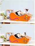 Кігтеточка-дренька для котів і кішок, домашня підлогова котяча картонна дряпка-лежанка 41х21,5х13 см MS, фото 3