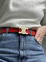 Celine Leather Belt Red/Gold 105х2,8 см высокое качество Женские ремни и пояса высокое качество