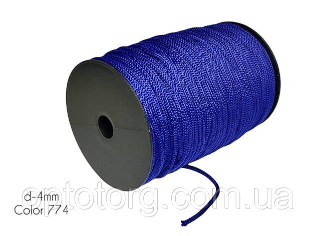 Шнур круглий 4мм Яскраво-синій (електрик) одежний 150м, фото 2