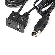 Кабель подовжувач AUX + USB 1.5 м для автомобільної магнітоли mp3 адаптера порт панель провід в машину аукс юсб, фото 2