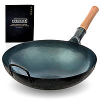 ВОК сковорода 36 см (WOK) традиційний із круглим дном YOSUKATA, блакитна вуглецева сталь, передзапущений