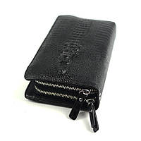🖤 ​​Чоловічий чорний клатч Balisa із тисненням під крокодила | Класична сумочка на дві блискавки зі шкірозамінника