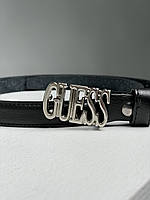 Guess Leather Belt Black/Silver Text высокое качество Женские ремни и пояса высокое качество