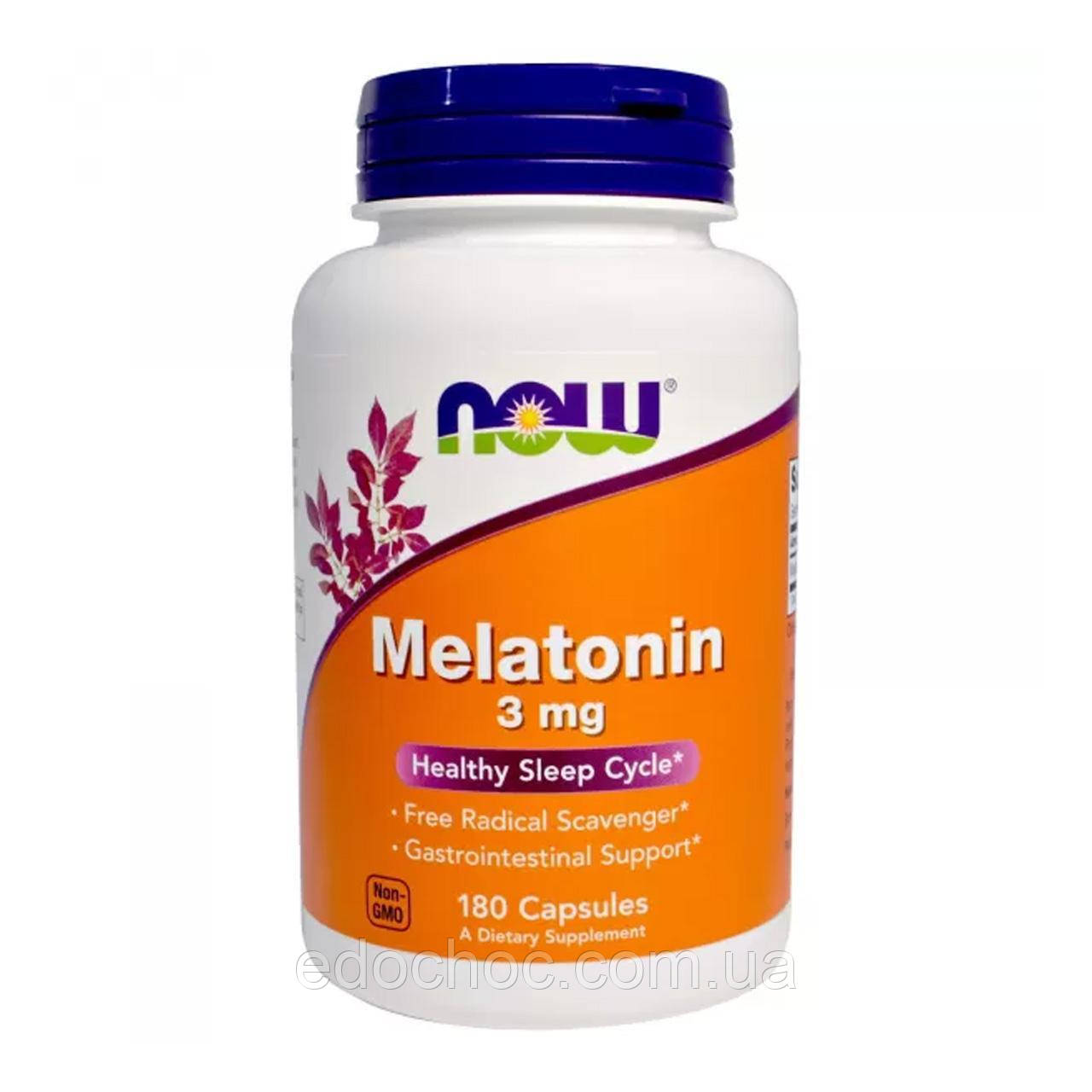 Мелатонін, Melatonin, Now Foods, 3 мг, 60 вегетаріанських капсул NOW-03255, фото 1