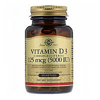 Витамин Д3 (холекальциферол), Vitamin D3, Solgar, 125 мкг (5000 МЕ), 100 гелевых капсул