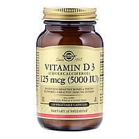 Витамин Д3 (холекальциферол), Vitamin D3 Cholecalciferol, Solgar, 125 мкг (5000 МЕ), 120 вегетарианских капсул