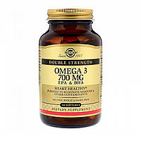 Омега-3, рыбий жир, Omega-3, EPA & DHA, Solgar, двойная сила, 700 мг, 60 гелевых капсул SOL-02051