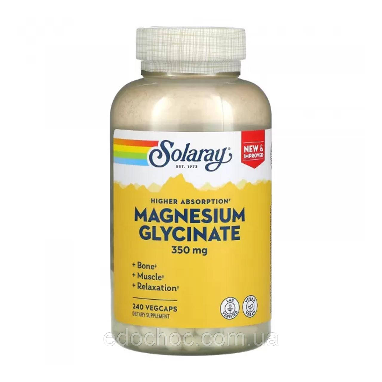 Магній гліцинат, Magnesium Glycinate, Solaray, висока абсорбція, 350 мг, 240 вегетаріанських капсул SOR-89504